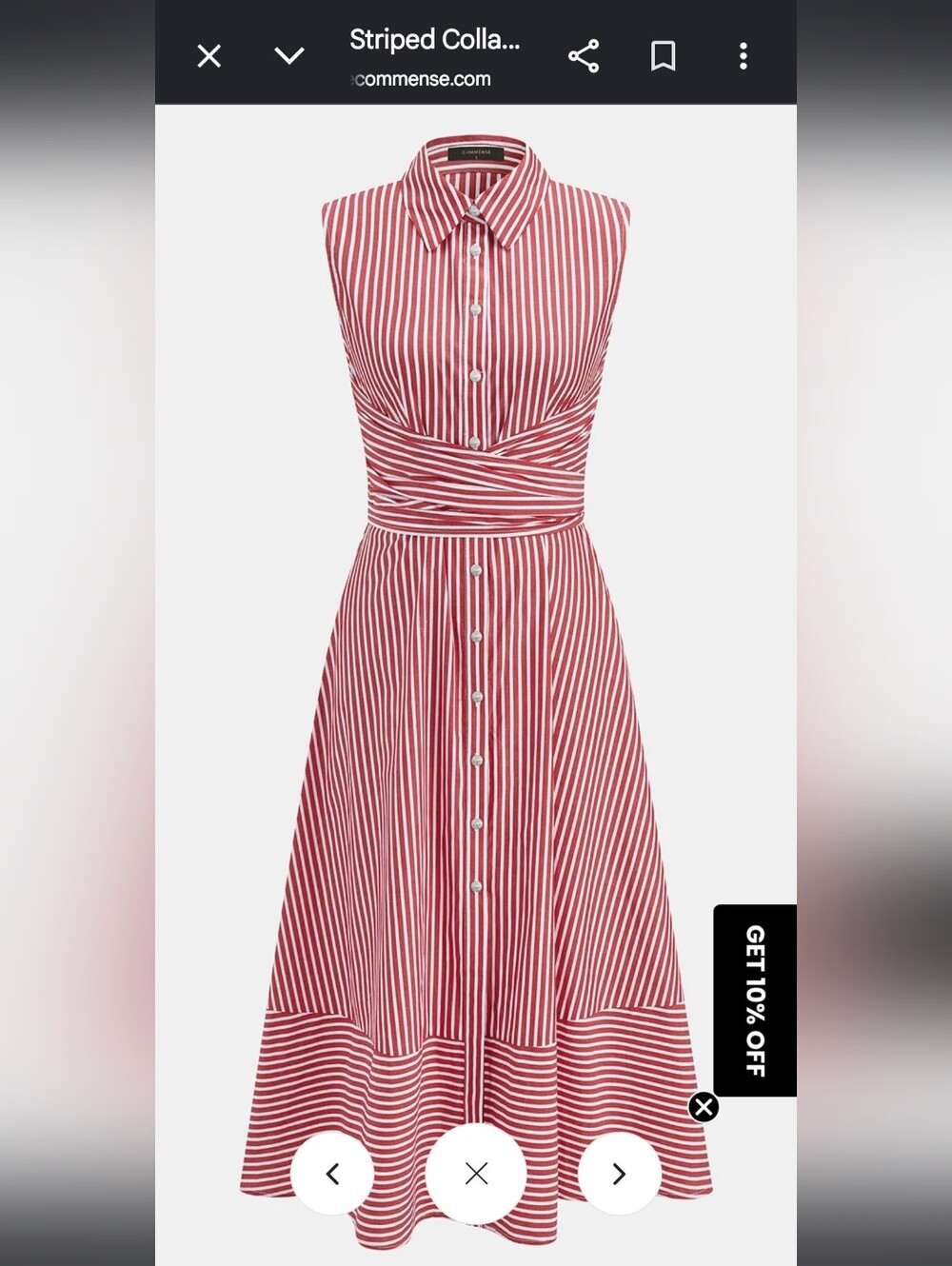 Commense Red and White Striped Sleeveless Button-Front Maxi Dress